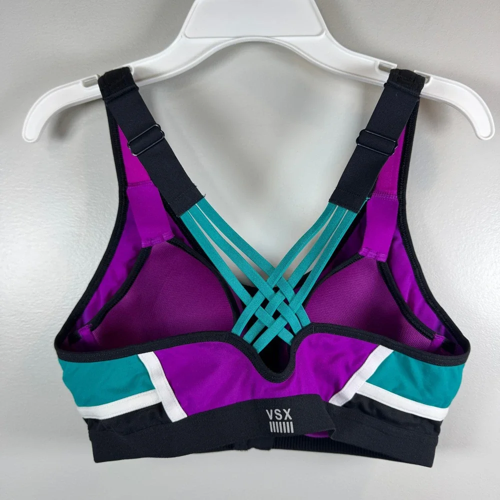 Victoria's Secret VSX Sports Bra‎ Purple Teal Front Zip Underwire Padded 36B